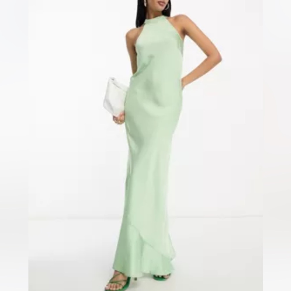 New Vila Bridesmaid halter neck maxi dress in Mint Green size 4